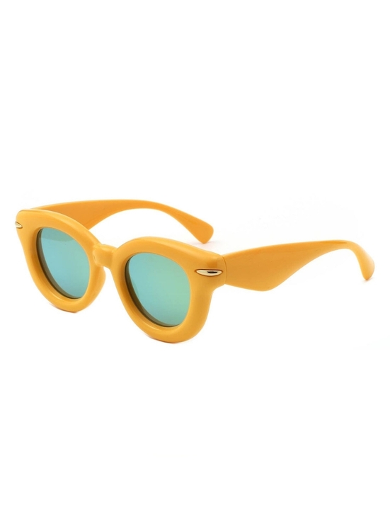 Bold Chunky Yellow Cat-Eye Sunglasses with Green Gradient Lenses main image 4